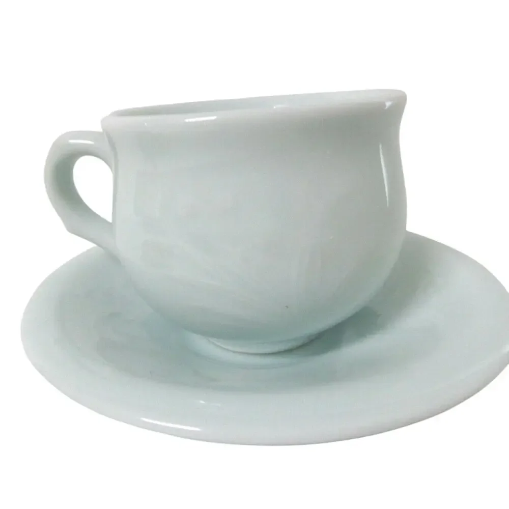 Green Jadeite Tea Cup Saucer Set Coffee Mug Raised Asian Flower Vtg Milk Glass